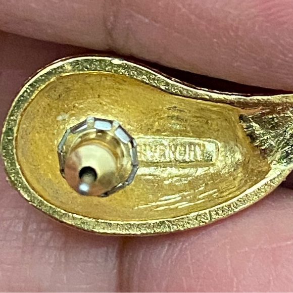 Vintage GIVENCHY Signed Brushed Gold-tone Black Teardrop Dangle Earrings 10.6g - Picture 13 of 14